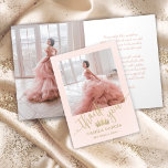 Princess Crown Quinceañera Chic Blush Pink & Gold Thank You Card<br><div class="desc">Send an elegant note of gratitude to family and friends with custom 2 photo Quinceañera folded thank you cards. The pictures and wording on this template are simple to personalise. The colours and font styles can be easily customised with the Zazzle Design Editor tool. If you prefer to hand write...</div>