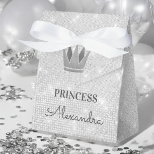 Princess Crown Rose Silver Sparkle Favour Box