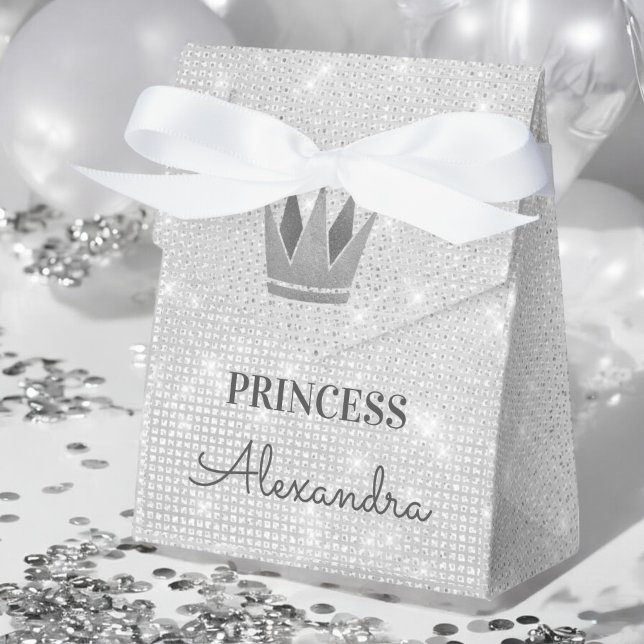 Princess Crown Rose Silver Sparkle Favour Box (Creator Uploaded)
