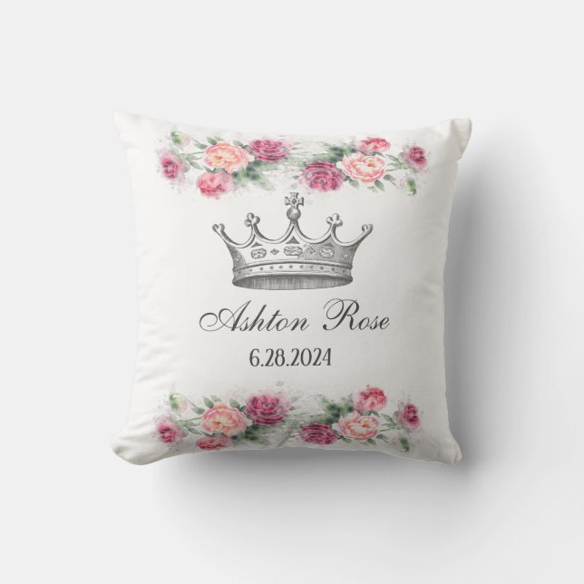 Princess Crown Roses Personalised Baby Pillow (Front)