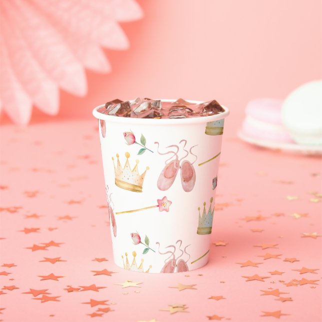 Princess Crown Wand Pink Little Girl Birthday  Paper Cups (Insitu)