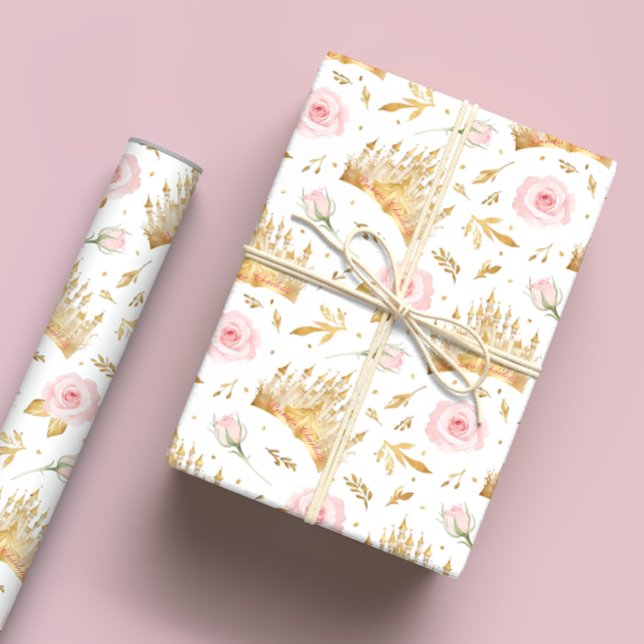 Princess Crown Wrapping Paper - Fairytale Birthday (Princess Birthday Girl Wrapping Paper)