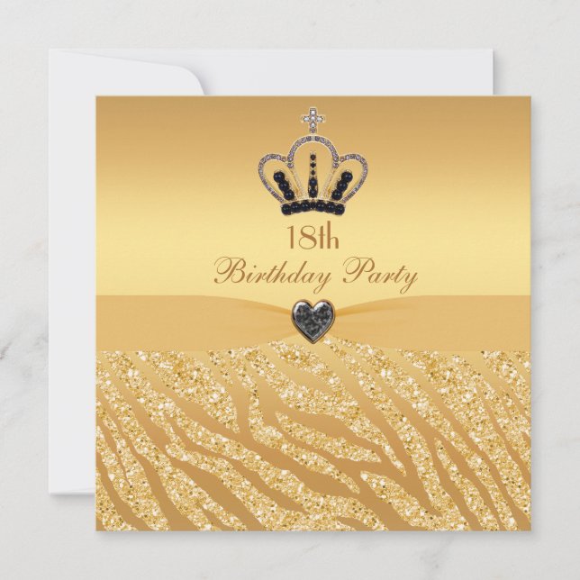 Princess Crown & Zebra Glitter Print 18th Birthday Invitation (Front)