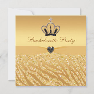 Princess Crown & Zebra Glitter Print Bachelorette Invitation