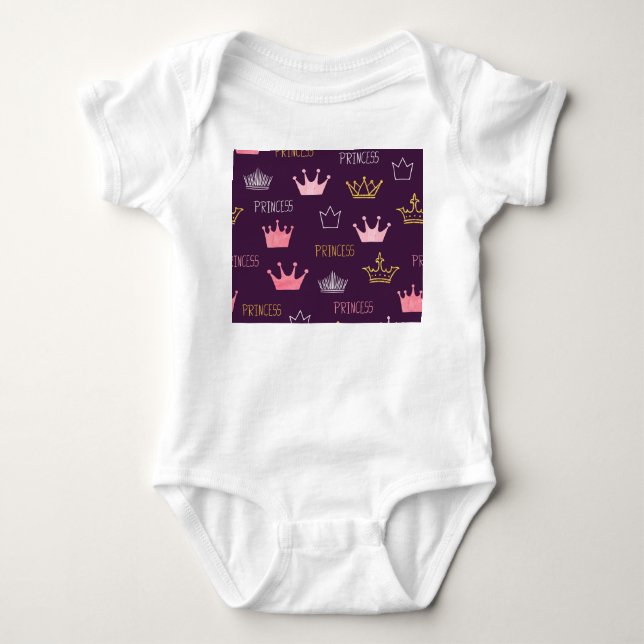 Princess crowns: watercolor glitter pattern. baby bodysuit (Front)