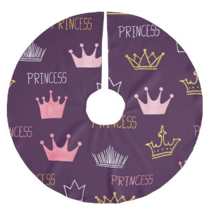 Princess crowns: watercolor glitter pattern. brushed polyester tree skirt