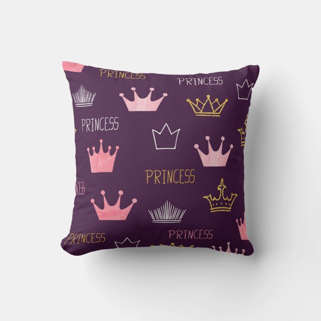 Princess crowns: watercolor glitter pattern. cushion (Front)