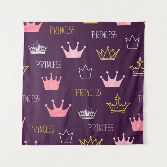 Princess crowns: watercolor glitter pattern. tapestry (Front)