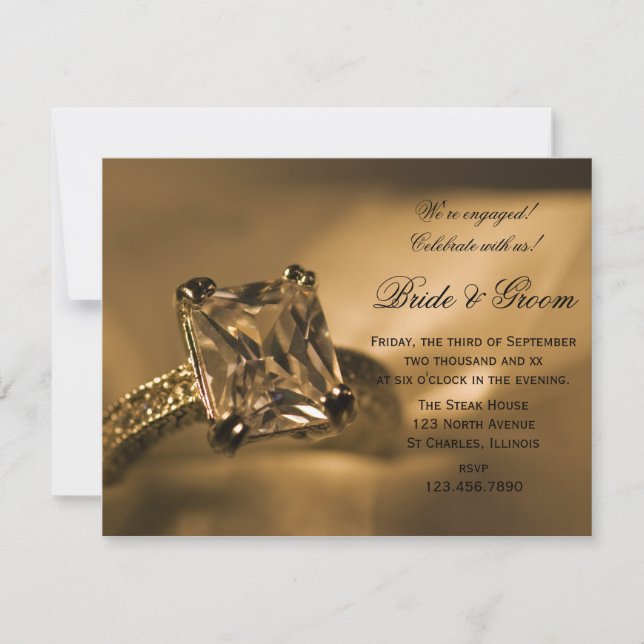 Princess Cut Diamond Ring Engagement Party Invitation (Front)