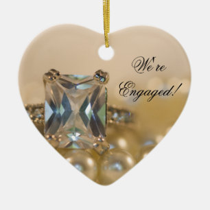 Princess Diamond and White Pearls Engagement Ceramic Tree Decoration