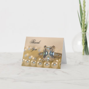 Princess Diamond Ring and Pearls Thank You Card