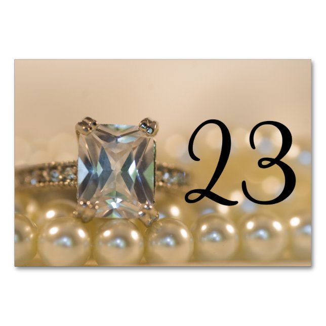 Princess Diamond Ring Pearls Wedding Table Numbers (Back)