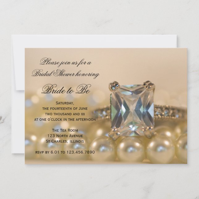 Princess Diamond Rings and Pearls Bridal Shower Invitation (Front)