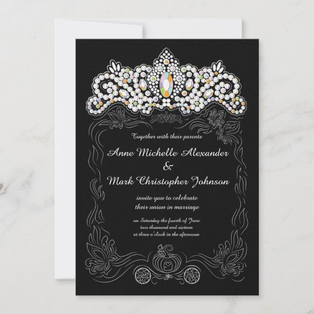 Princess Diamond Tiara Wedding Invitation 5 x 7 (Front)