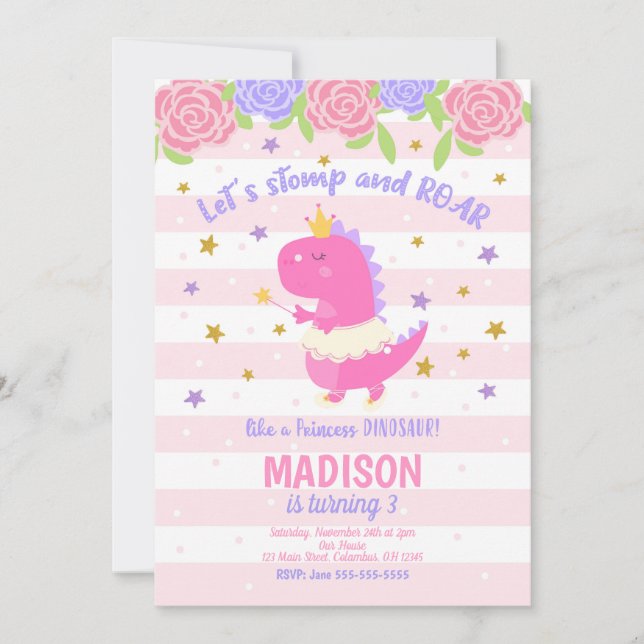 Princess Dinosaur Birthday Invitation (Front)