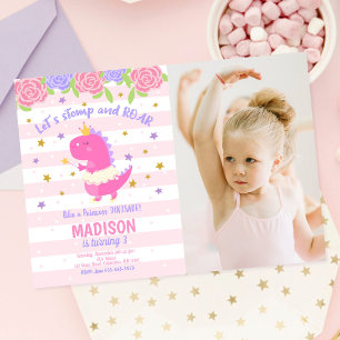 Princess Dinosaur Birthday Photo Invitation