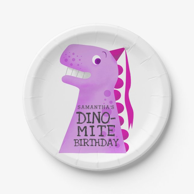 Princess Dinosaur Girls Birthday Party Paper Plate (Front)