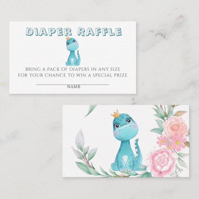 Princess Dinosaur Peony Diaper Raffle Baby Shower  Business Card (Front/Back)