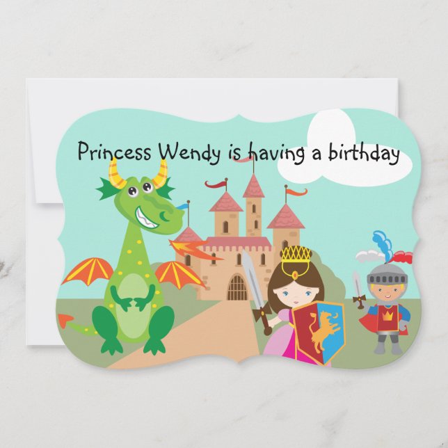 Princess Dragon and Knight Birthday Invite (Front)