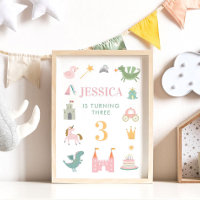 Princess Dragon Castle Birthday Nursery  Poster