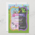 Princess Dragon Castle Unicorn Joint Boy Girl Invitation<br><div class="desc">Princess Dragon Castle shared party invitation. Perfect for 2 children with 2 interests!
Fun invite for any age! Back print included</div>