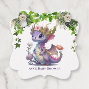Princess Dragon Florals Girl Baby Shower Thank You Favour Tags