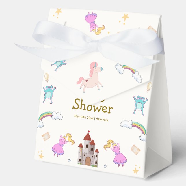 Princess Dragon Unicorn Castle Baby Shower Favour Box (Front)