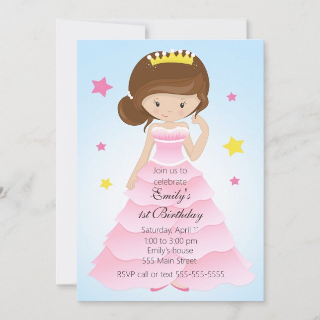 Princess Dress Girl Birthday Party Invitation (Front)