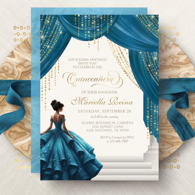 Princess Dress Teal Elegant Quinceanera Invitation (Creator Uploaded)