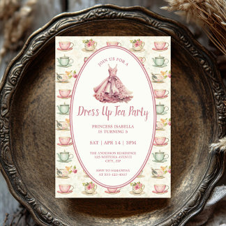 Princess Dress Up Tea Party Pink Floral Invitation