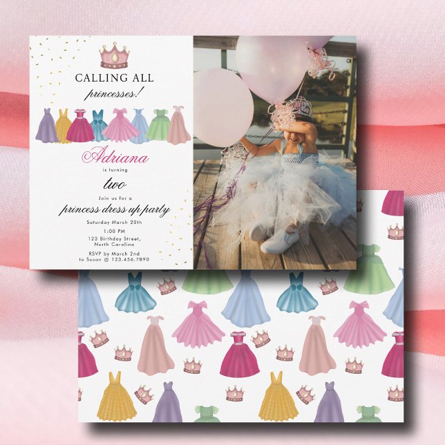 Princess Dresses Fairytale Dress Up Photo Birthday Invitation (Princess Dresses Fairytale Dress Up Photo Birthday Invitation)