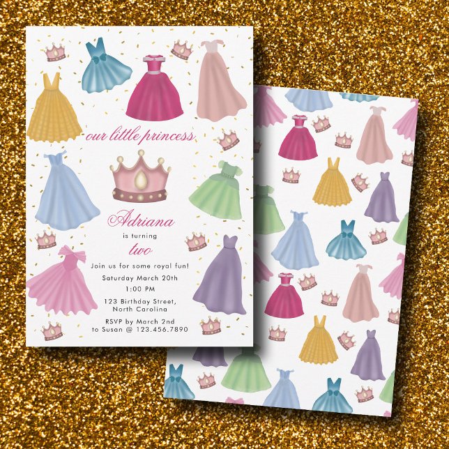 Princess Dresses Fairytale Little Girl Birthday Invitation (Princess Dresses Fairytale Little Girl Birthday Invitation)