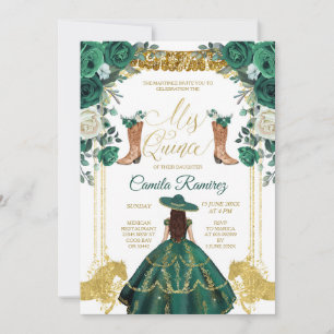 Princess Emerald Green & Gold Girl Sweet 15th Invitation