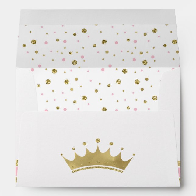 Princess Envelope, Pink, Faux Gold Glitter Envelope (Back (Bottom))