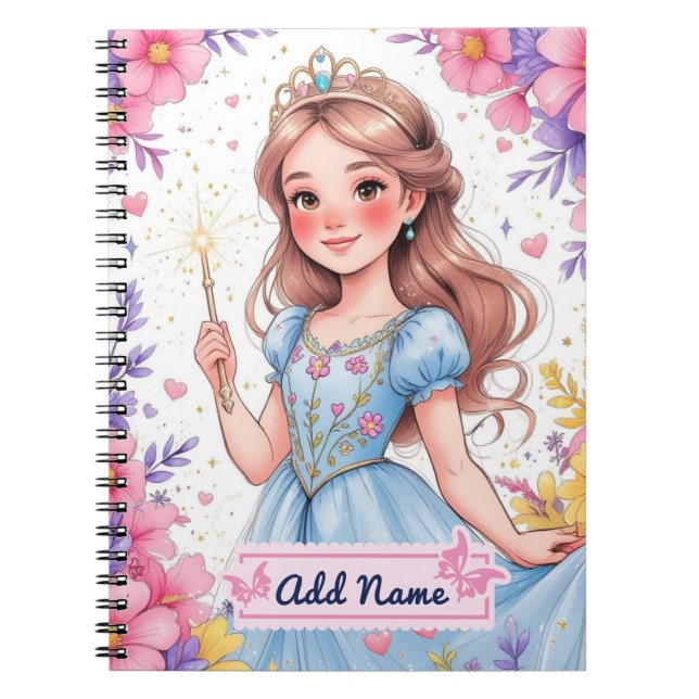 Princess Fairy Blue Dress Notebook – Add Name (Front)