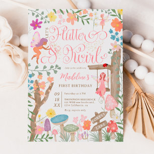 Princess fairy mushrooms flowers chic 1st birthday invitation