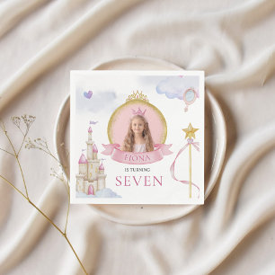 Princess Fairytale Cute Pink Girl's Photo Birthday Napkin