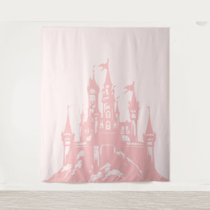 Princess Fairytale Pink Castle Party Backdrop Tapestry