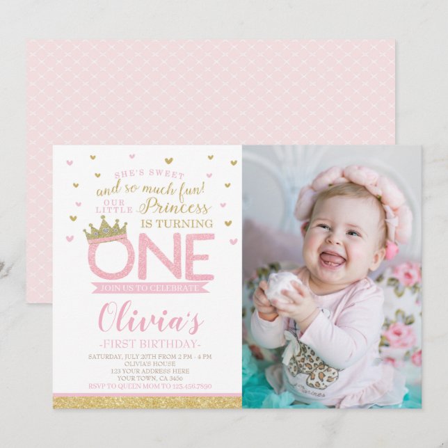 Princess First Birthday Invitation (Front/Back)