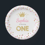 Princess First birthday Paper Plates Pink Gold<br><div class="desc">♥ A perfect addition to your little one's birthday party! Princess birthday theme with a gold crown and confetti in pink and gold.</div>
