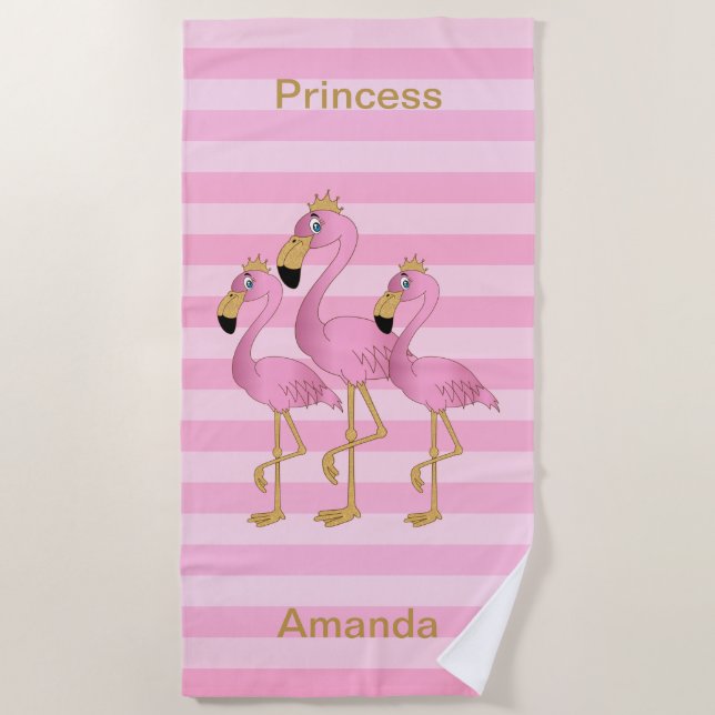 Princess Flamingo 👑 Beach Towel (Front)