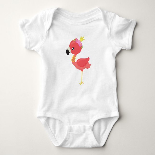 Princess Flamingo, Crown, Cute Flamingo, Flowers Baby Bodysuit (Front)