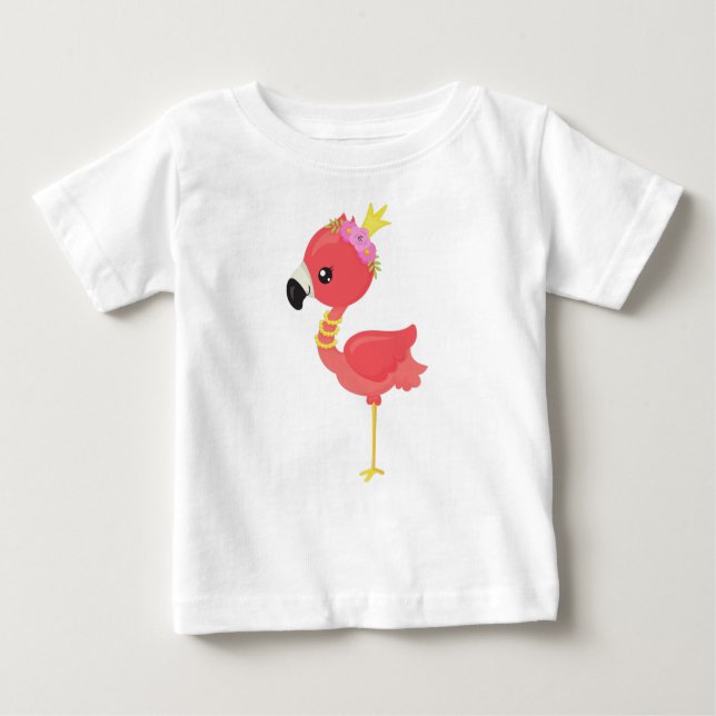 Princess Flamingo, Crown, Cute Flamingo, Flowers Baby T-Shirt (Front)