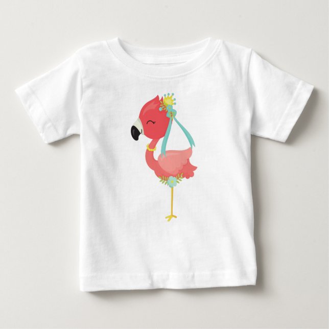 Princess Flamingo, Crown, Flowers, Cute Flamingo Baby T-Shirt (Front)