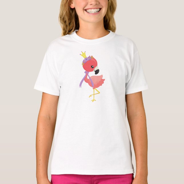 Princess Flamingo, Cute Flamingo, Flowers, Crown  T-Shirt (Front)
