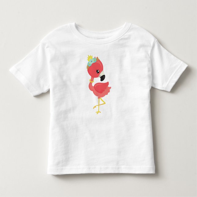 Princess Flamingo, Flowers, Crown, Cute Flamingo Toddler T-Shirt (Front)