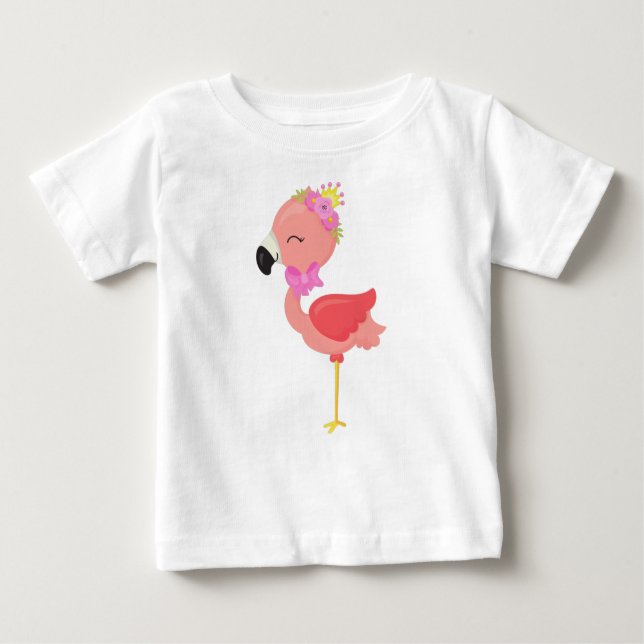 Princess Flamingo, Flowers, Cute Flamingo, Crown Baby T-Shirt (Front)