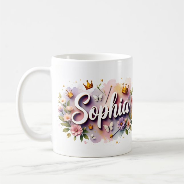 Princess Floral Custom Mug – Personalised Name  (Left)