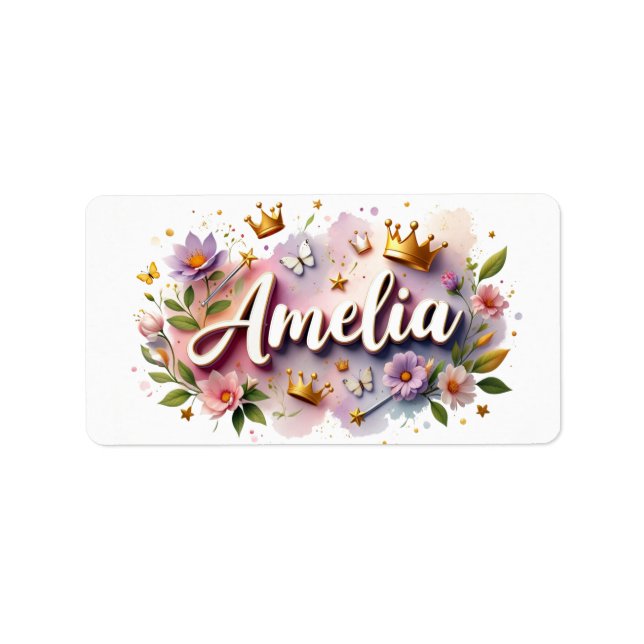 Princess Floral Name Labels – Personalised Sticker (Front)