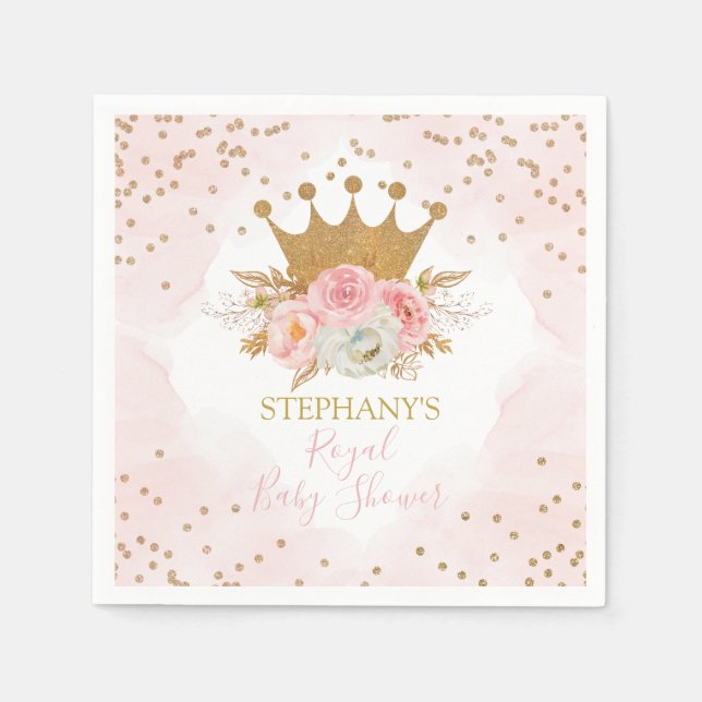 Princess Floral Pink & Gold Baby Shower Napkins (Front)